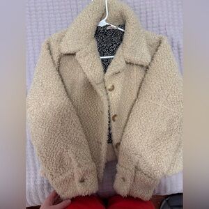 Faherty Cream Sherpa Teddy Button-Front Jacket